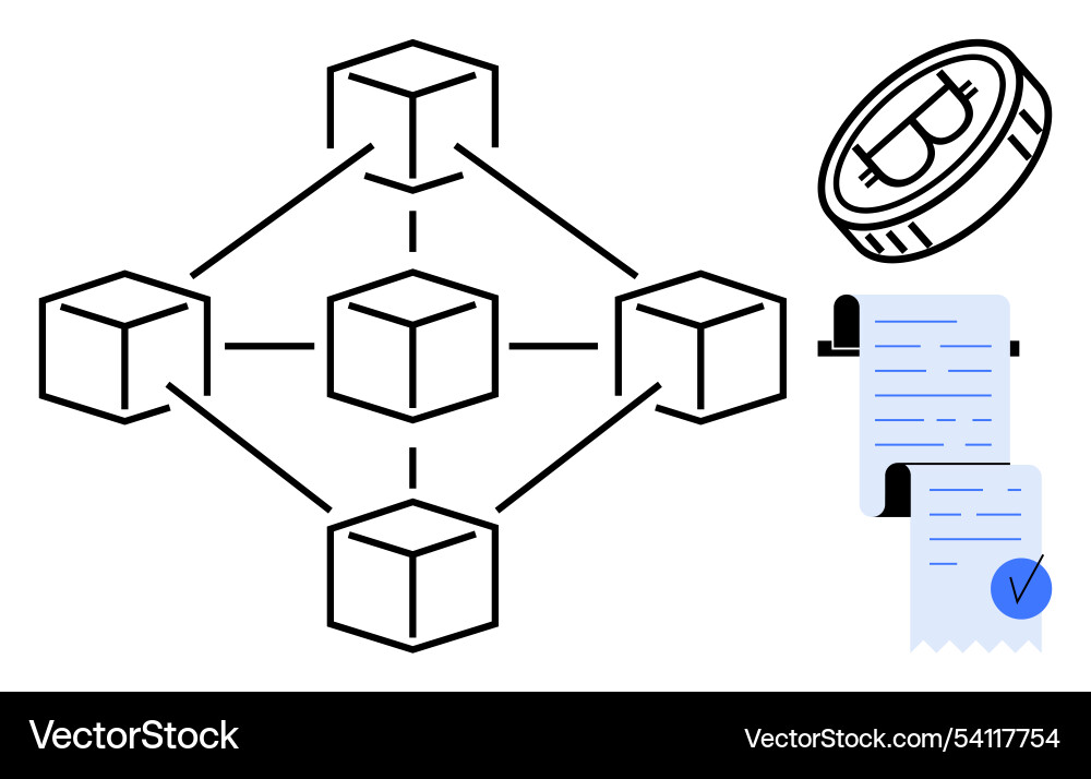 Simplified blockchain network with cryptocurrency Simplified blockchain network with cryptocurrency vector image