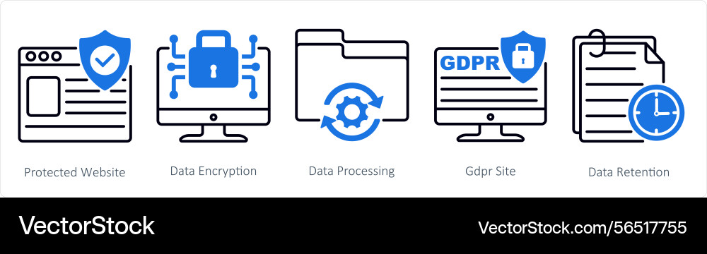 A set of 5 gdpr icons as protected website data Vector Image