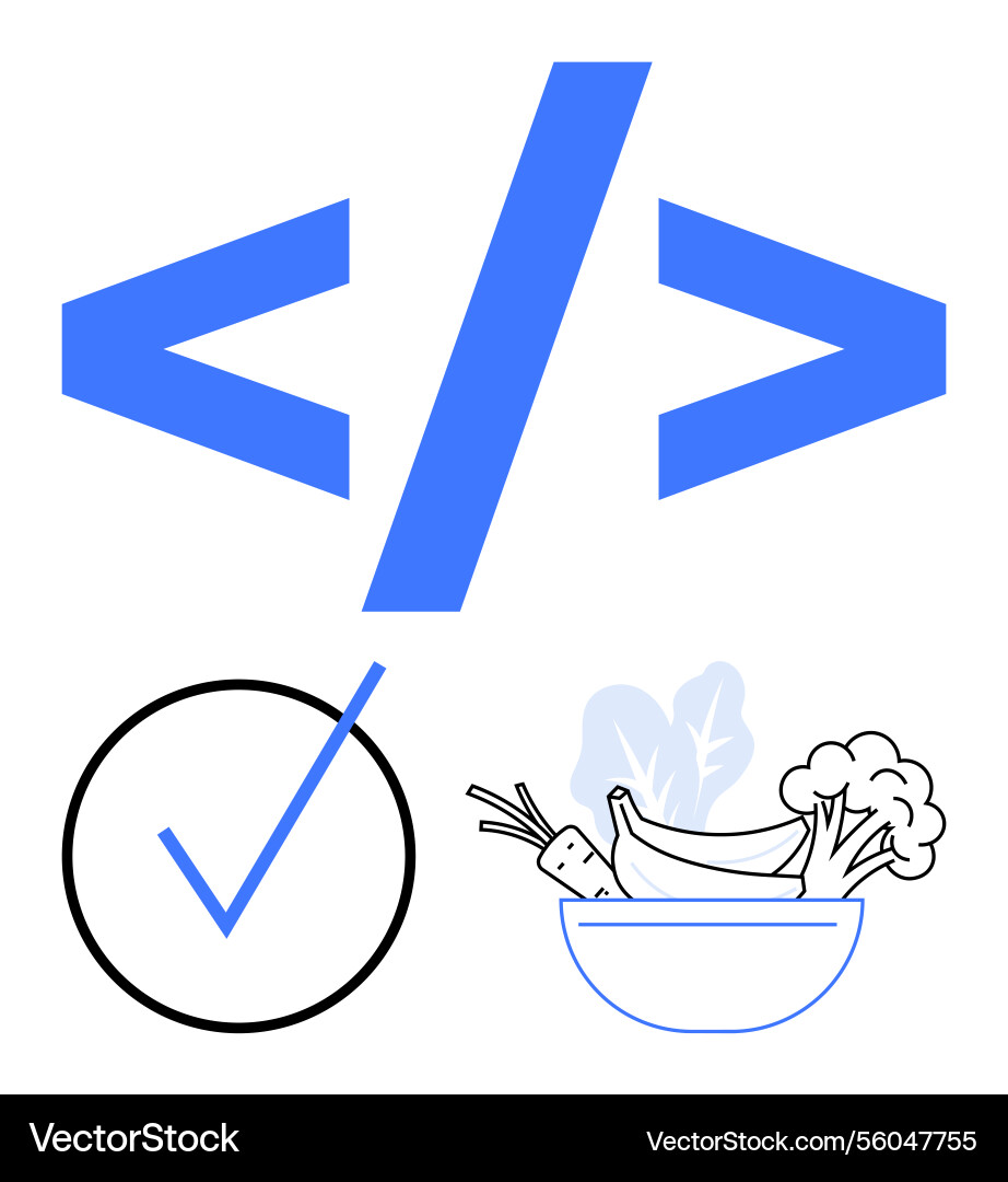 Coding concept with checkmark and healthy food Coding concept with checkmark and healthy food vector image