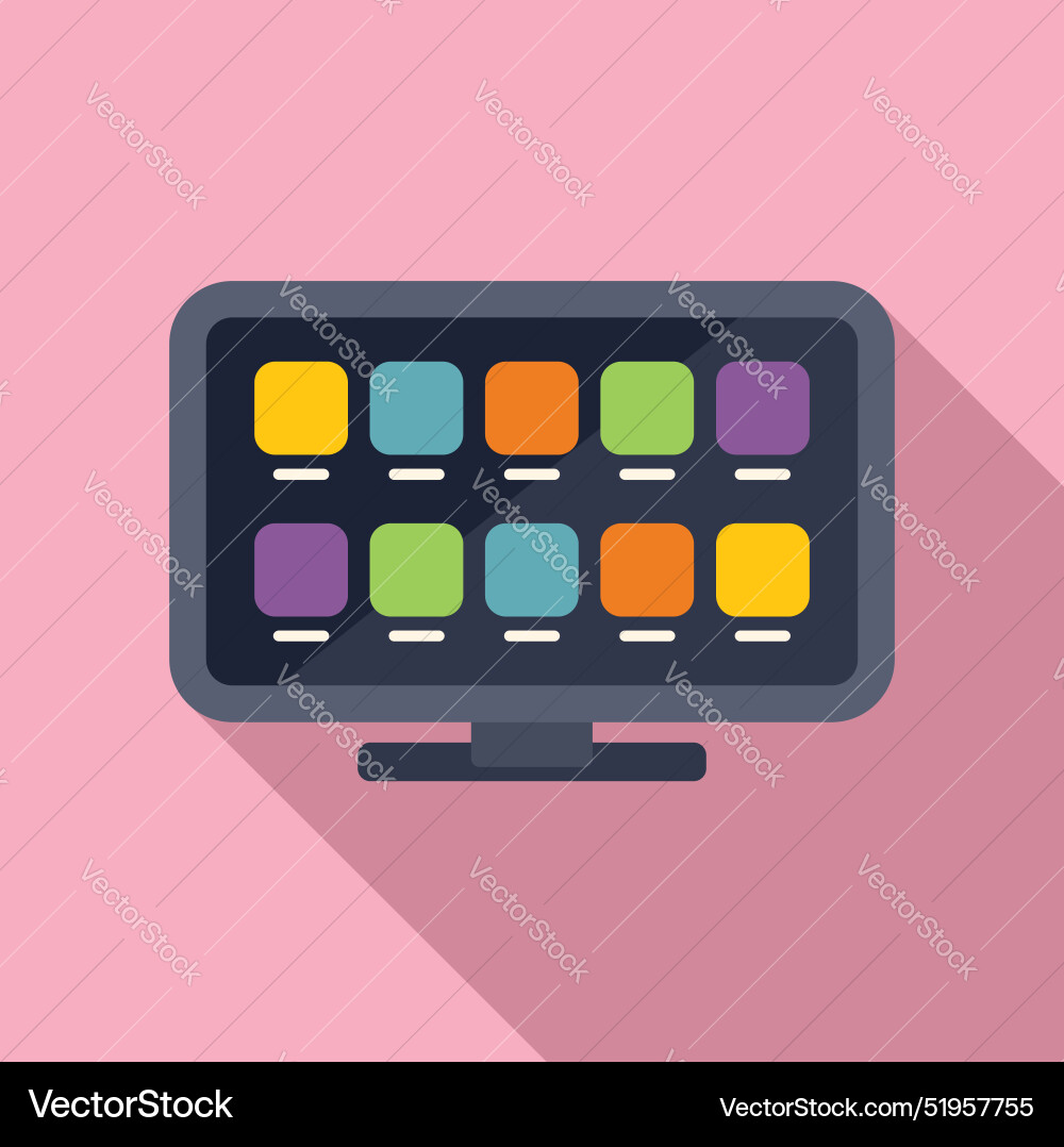 Computer monitor displaying app icons on pink Computer monitor displaying app icons on pink vector image