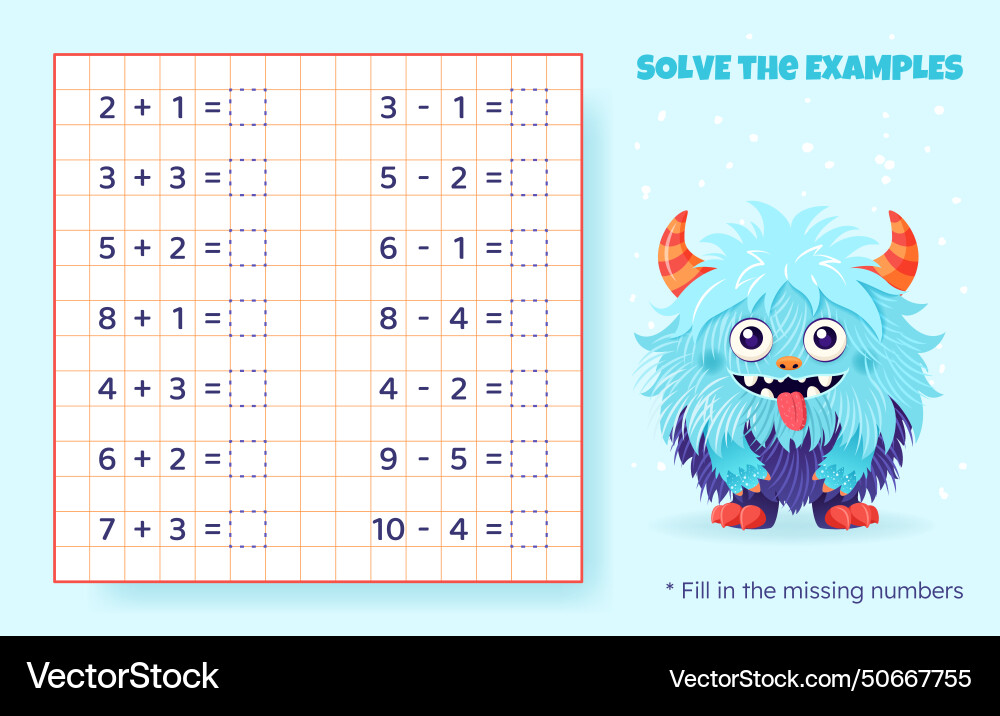 Math game for kids addition and subtraction Vector Image