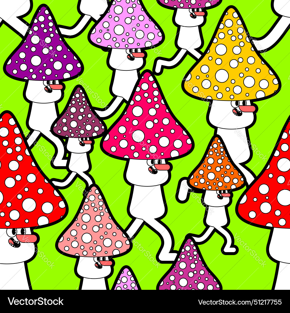 Running mushroom pattern seamless fly agaric run Running mushroom pattern seamless fly agaric run vector image