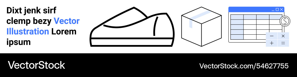 Simplistic shoe 3d cube and spreadsheet elements Simplistic shoe 3d cube and spreadsheet elements Vector Image