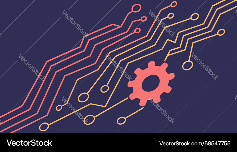 Tech Gears & Circuit Lines Vector Image