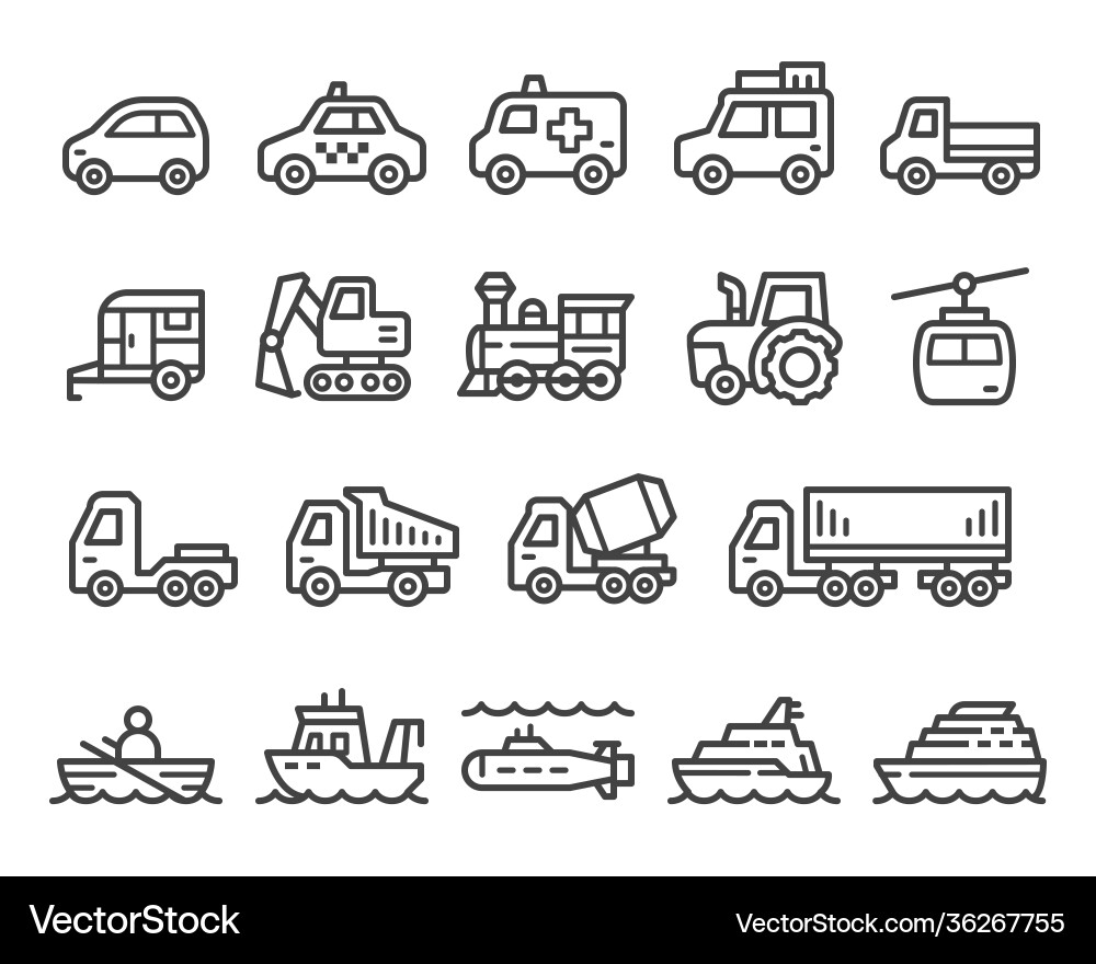 Vehicle line icon set vector image