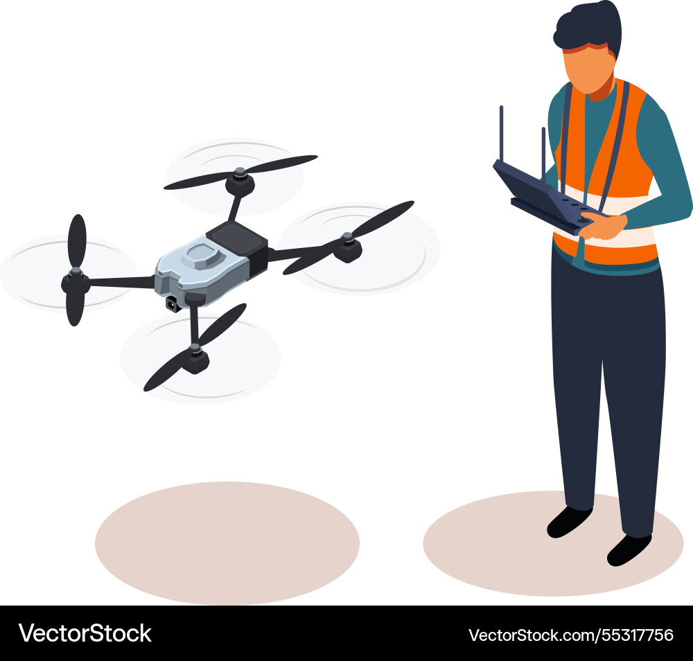 Isometric drone operator with remote control vector image