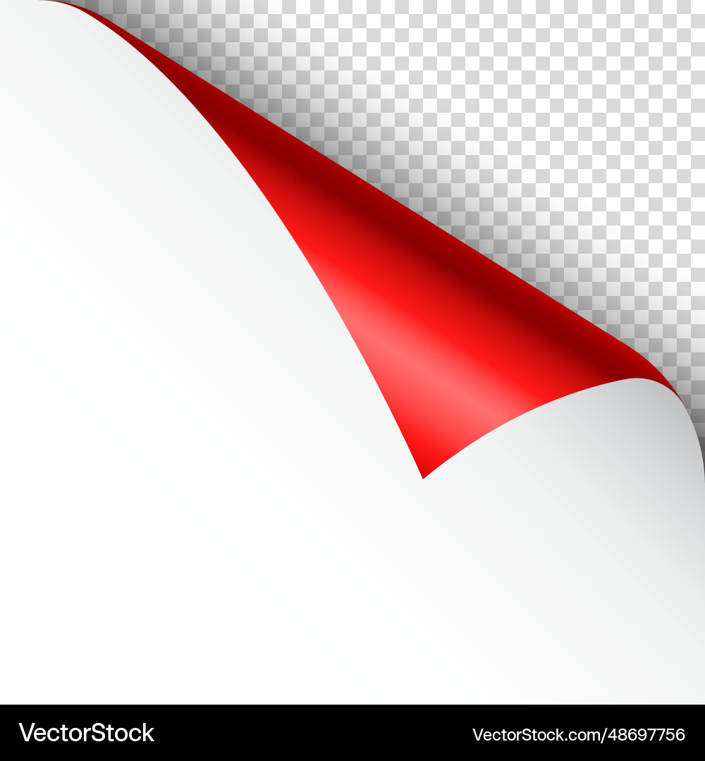 Red paper curl curled page corner with shadow Vector Image
