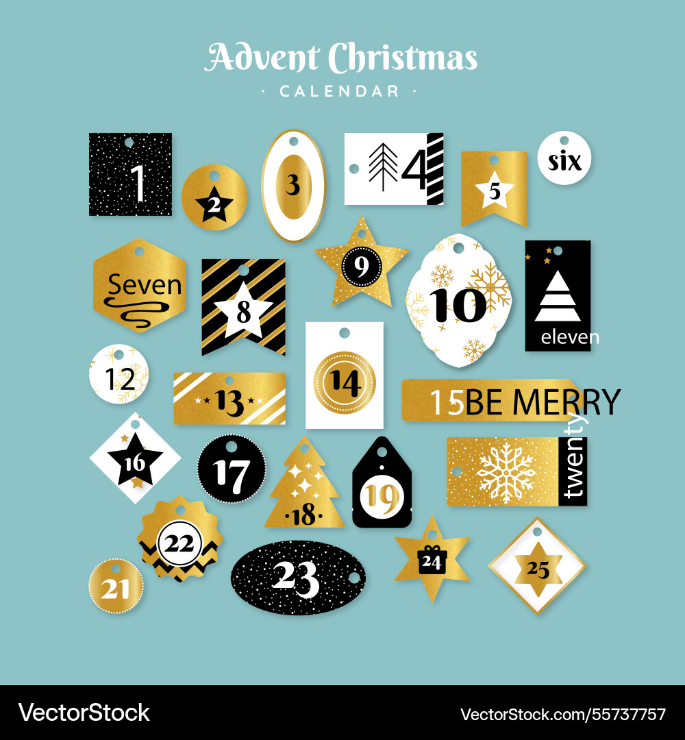 Advent calendar with golden elements Vector Image