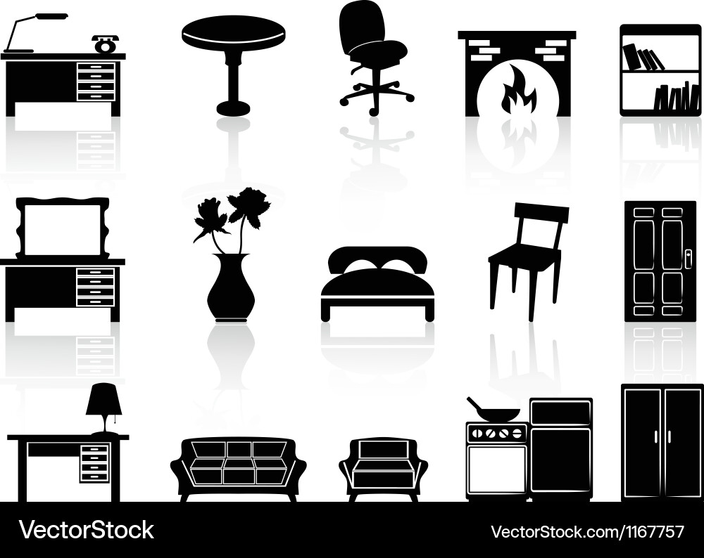 Black Furniture Icons Set Vector Image