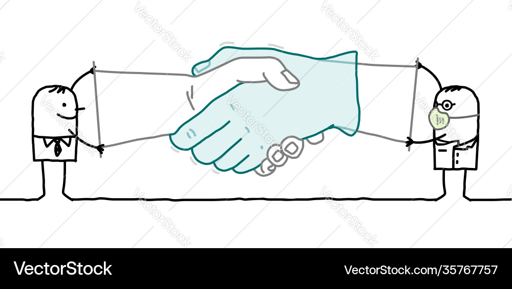 Cartoon businessman and doctor holding up a big Cartoon businessman and doctor holding up a big vector image