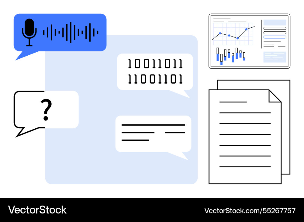 Digital communication elements with speech binary Digital communication elements with speech binary vector image