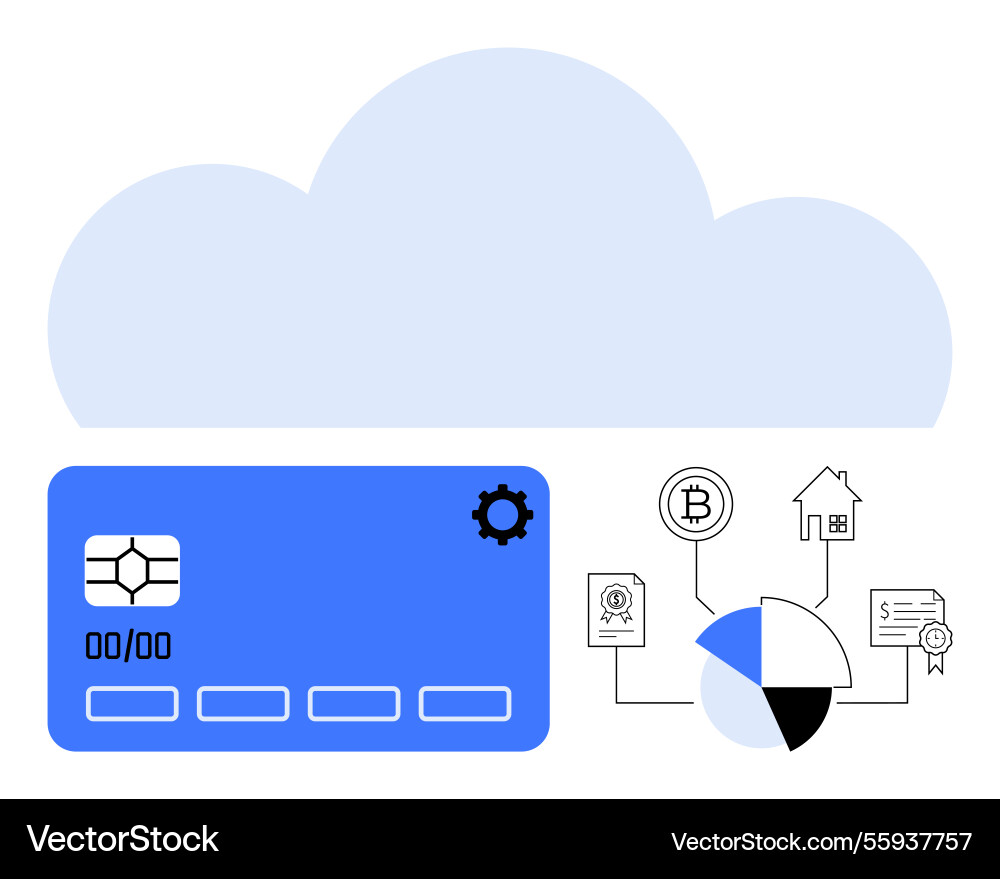 Digital payment card and cloud network with data Digital payment card and cloud network with data vector image