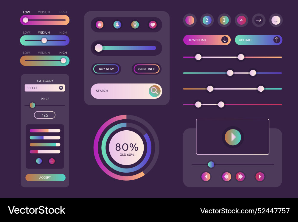 Gradient uiux elements collection vector image