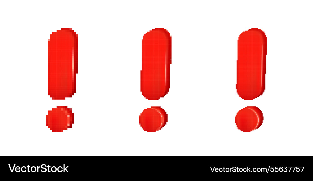 Pixelated red exclamation marks with glossy effect vector image