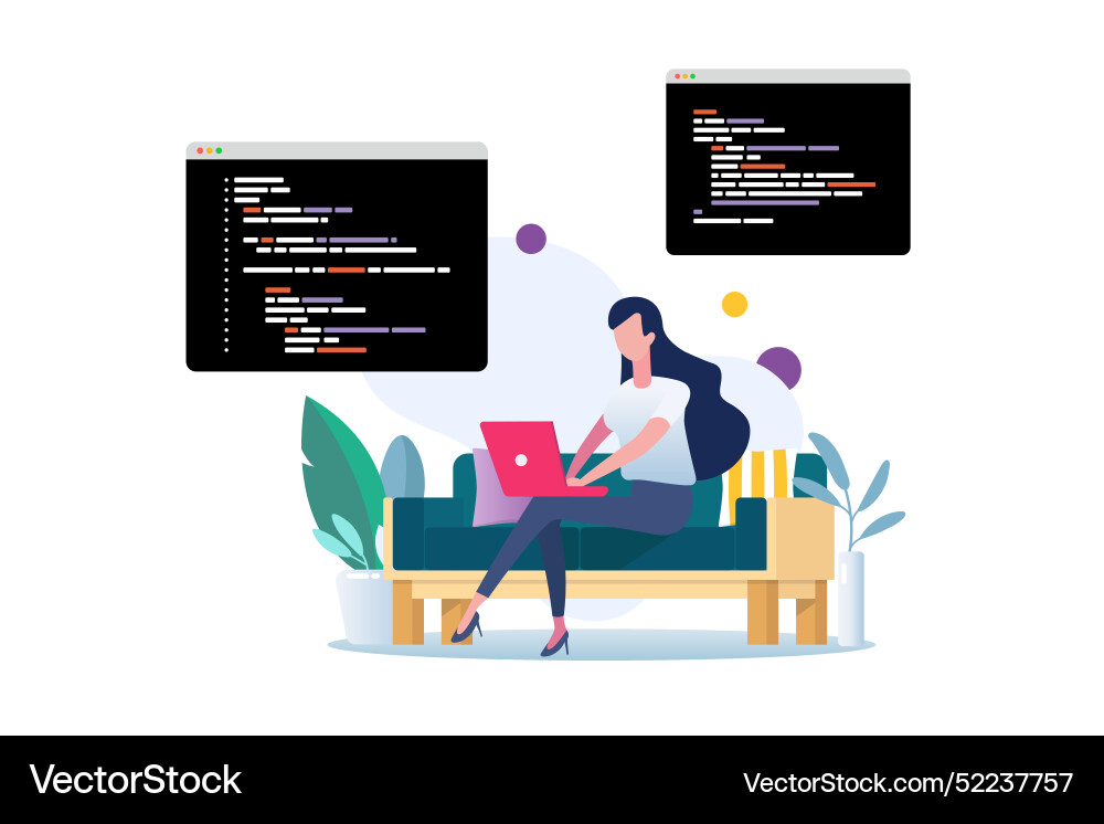 Software Developer Coding at Home vector image