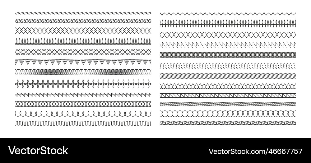 Stitch pattern collection various stitching Stitch pattern collection various stitching vector image