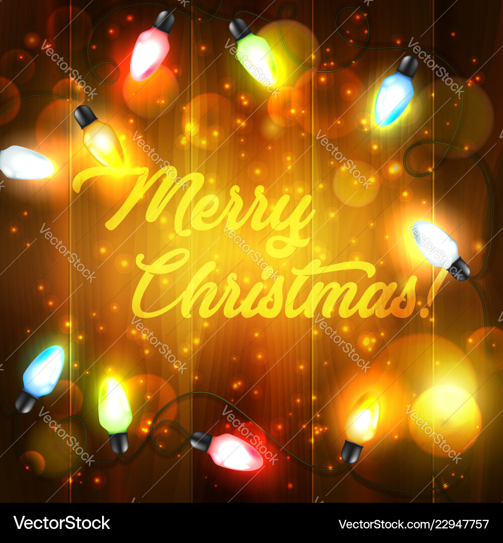 Weihnachtsbeleuchtung auf Holz Hintergrund vektorbild