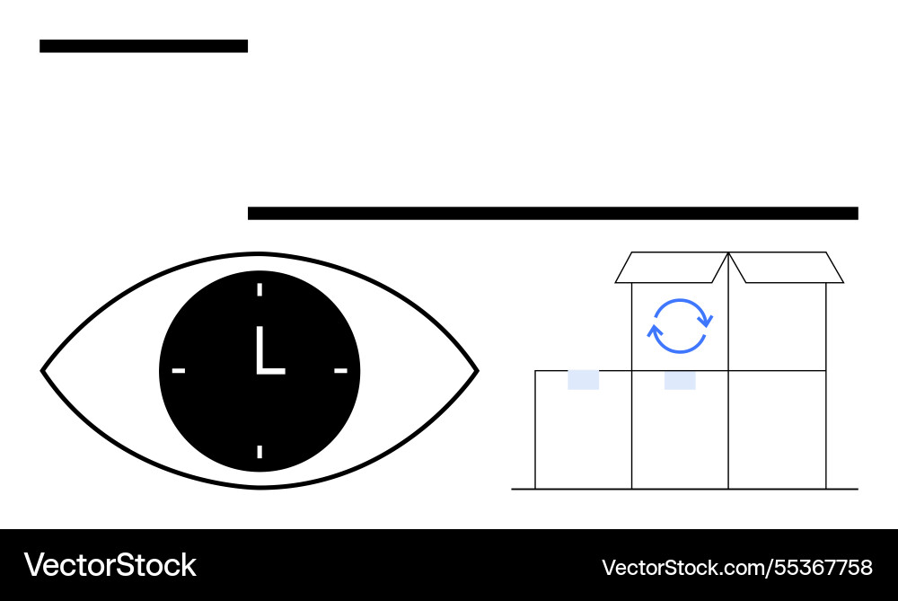 Eye with clock and recurring cycle symbol on boxes Eye with clock and recurring cycle symbol on boxes vector image