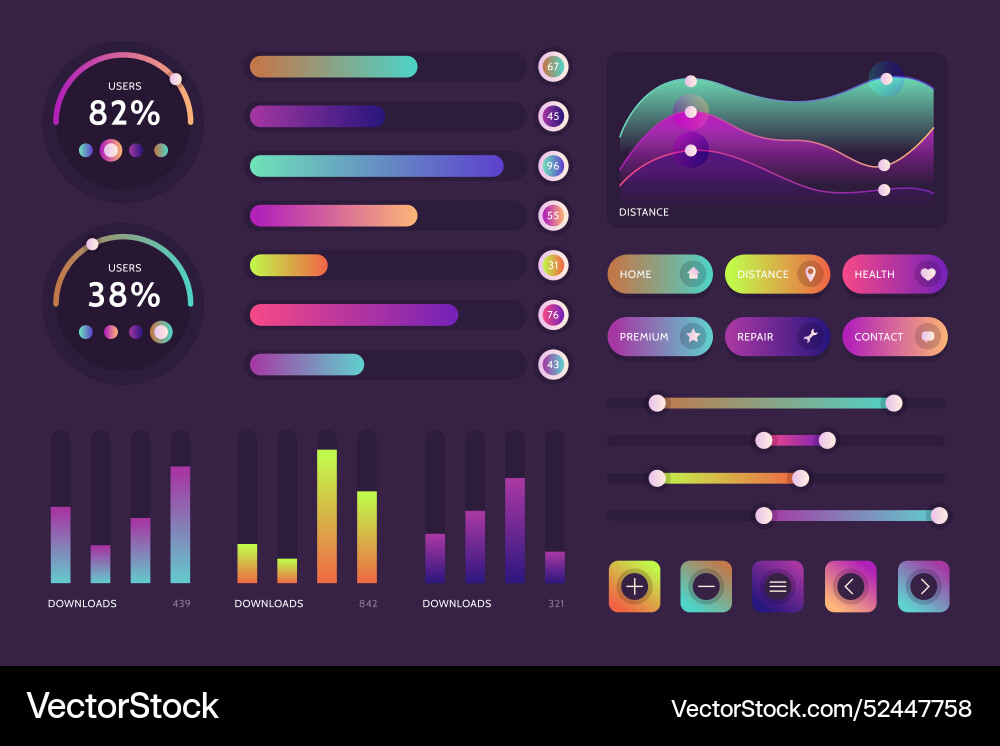 Gradient uiux elements collection vector image