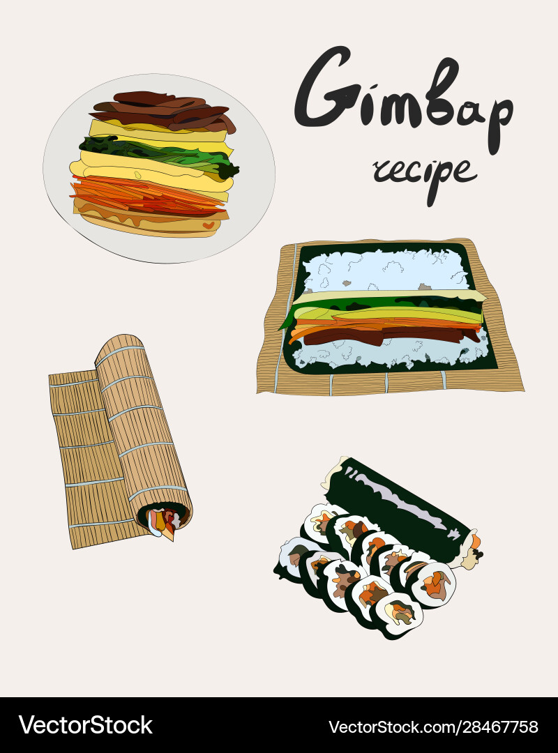 Korean sushi gimbap recipe vector image