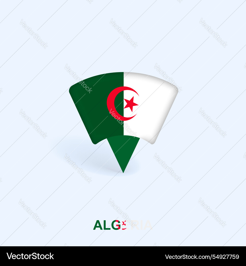 Algeria flag map pointer design with shadow vector image