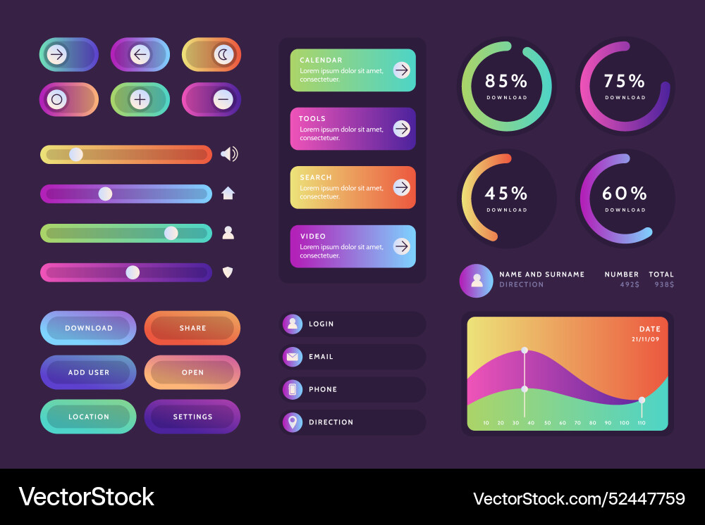 Gradient uiux elements collection vector image