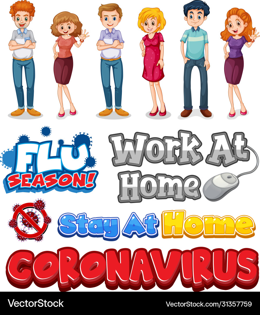 Group family member characters and covid19 sign Group family member characters and covid19 sign vector image