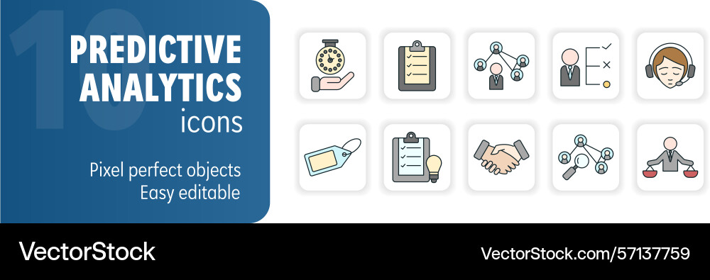 Predictive analytics icons set featuring data Predictive analytics icons set featuring data vector image