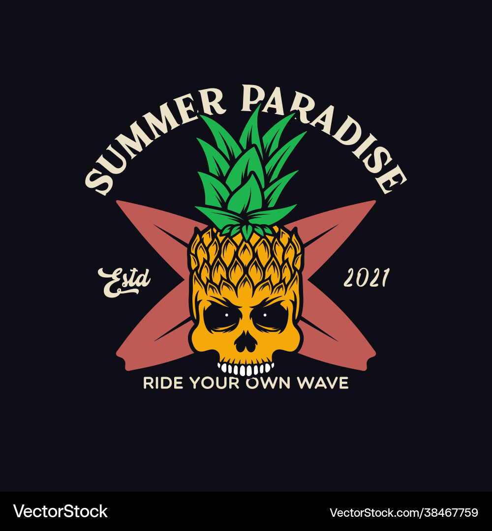 Summer paradise fancy pineapple skull t-shirt Summer paradise fancy pineapple skull t-shirt vector image