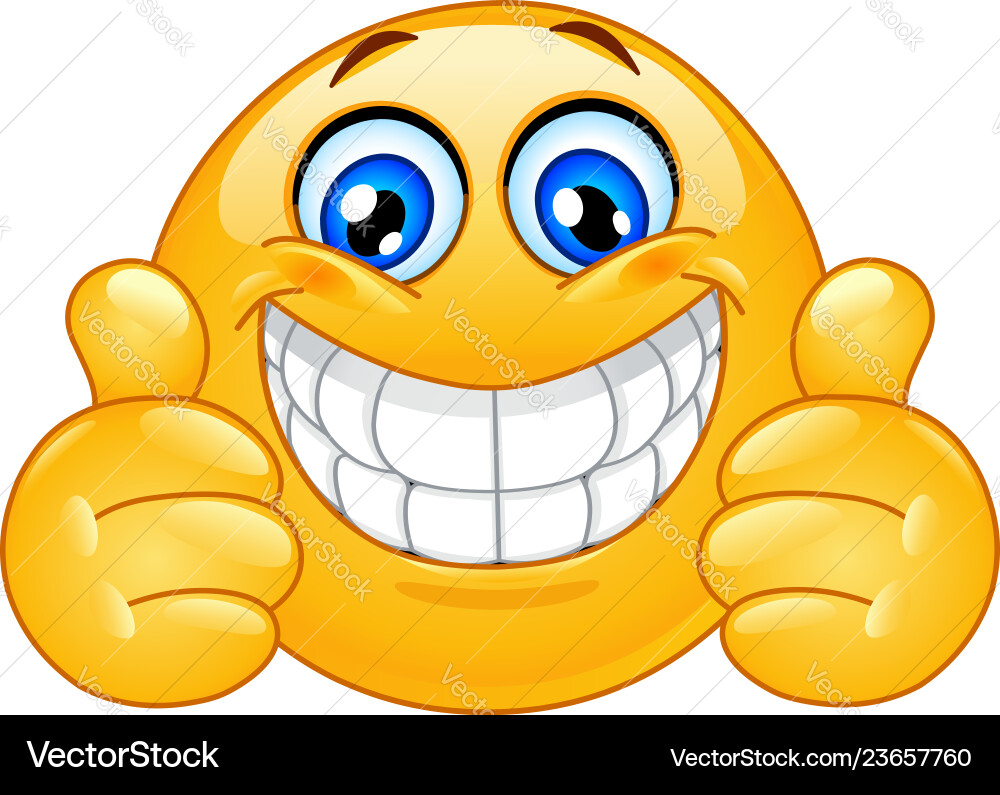Big smile emoticon with thumbs up Big smile emoticon with thumbs up vector image