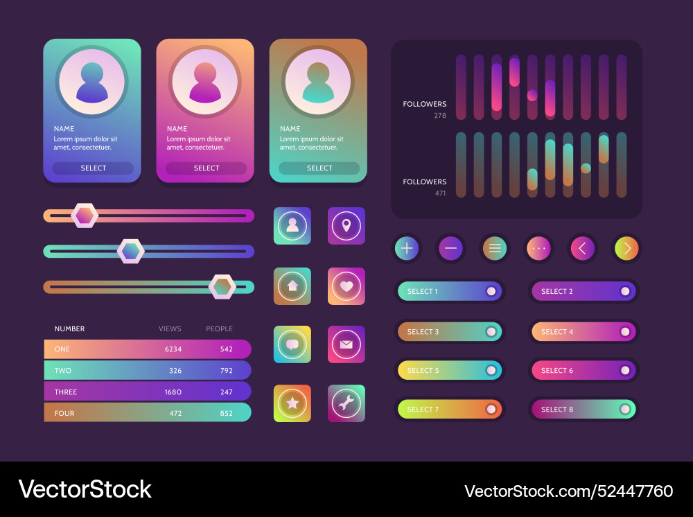 Gradient uiux elements collection vector image