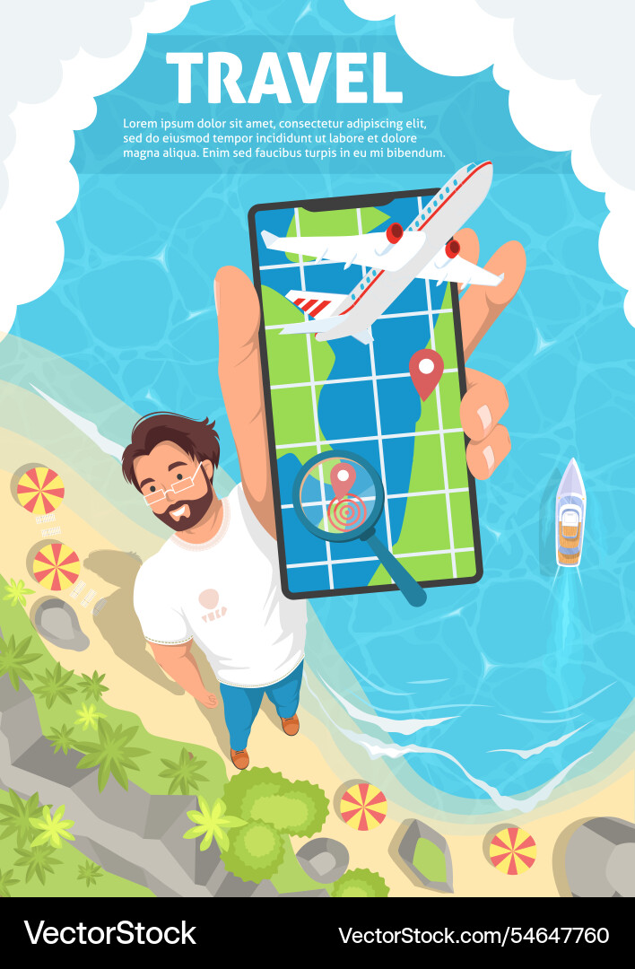 Happy man tourist advertising travel showing Happy man tourist advertising travel showing vector image