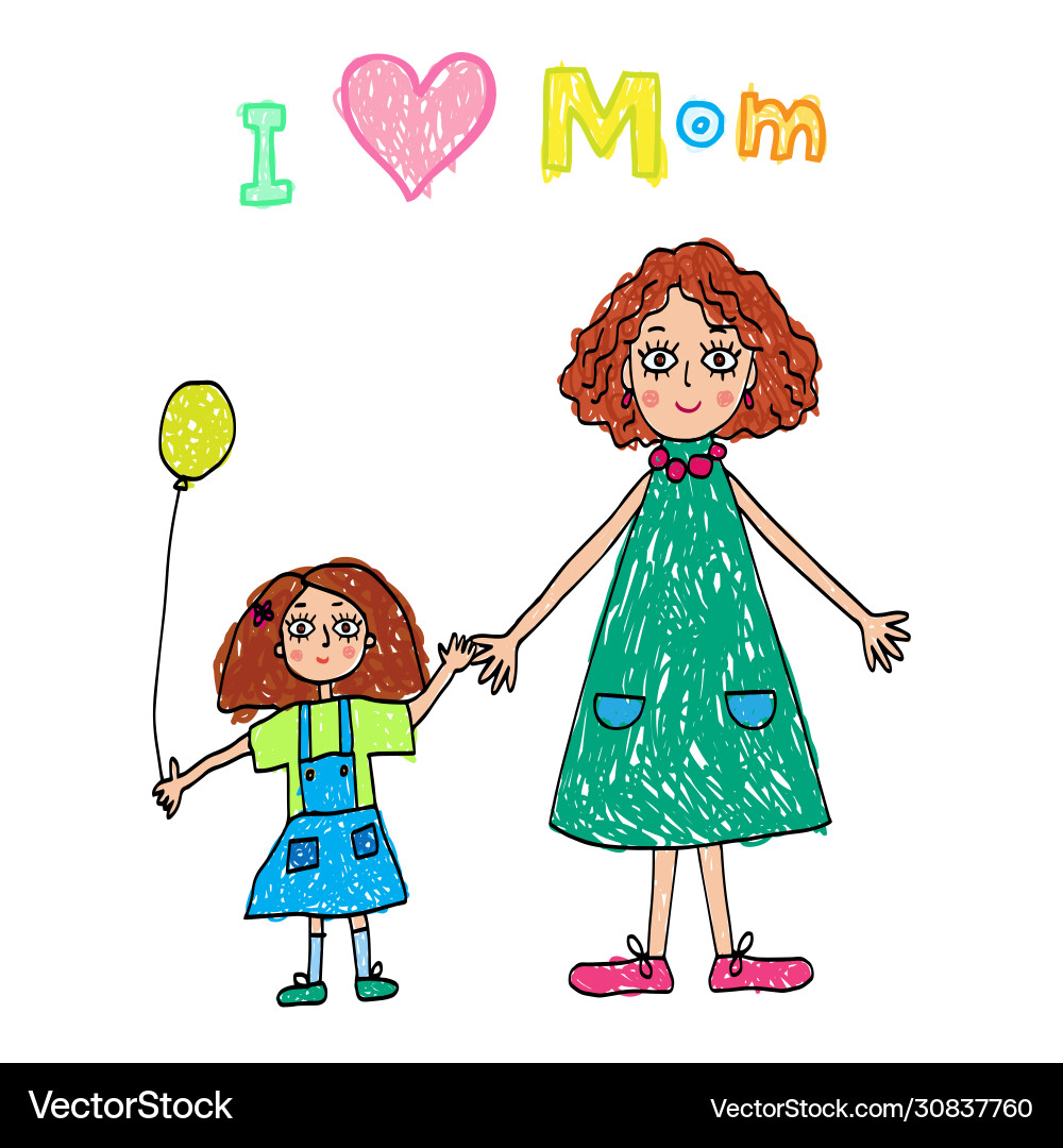 Kids drawing happy mothers day Kids drawing happy mothers day vector image
