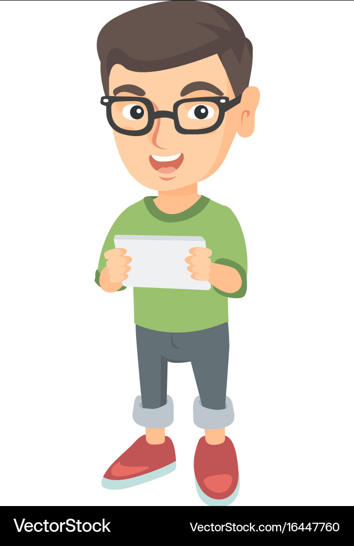 Little caucasian using a tablet computer vector image