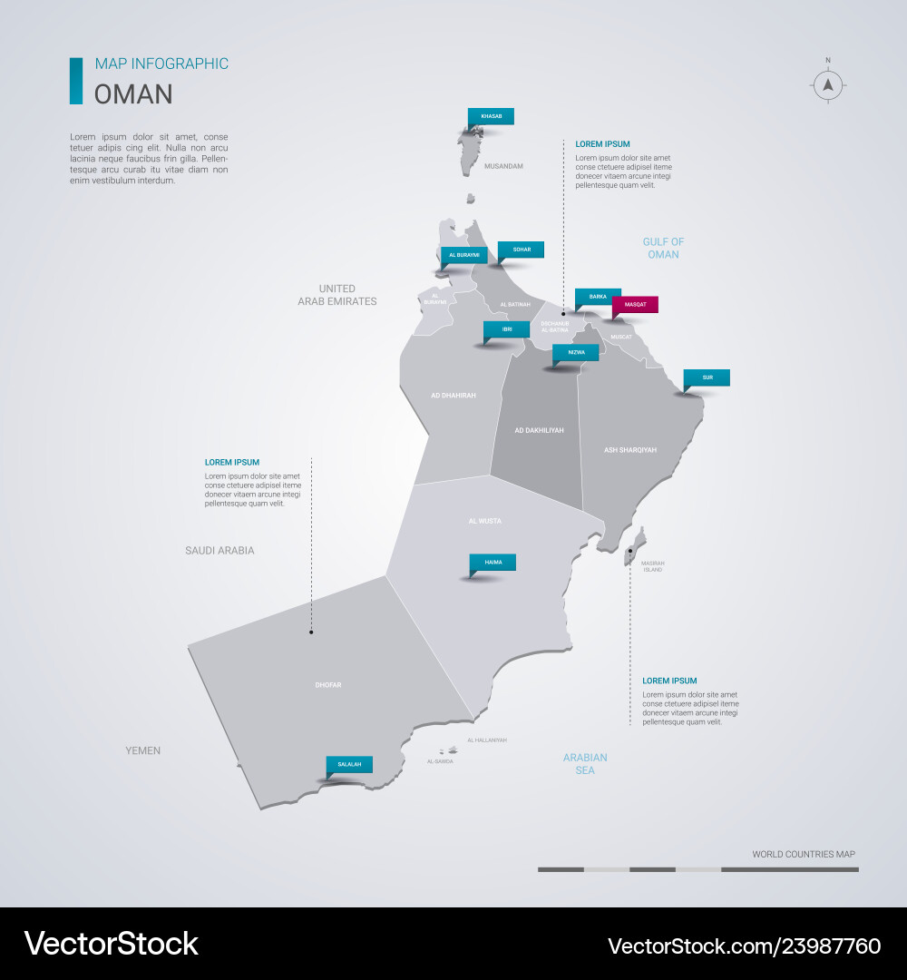 Oman Karte mit Infografiken Zeigermarken Oman Karte mit Infografiken Zeigermarken vektorbild