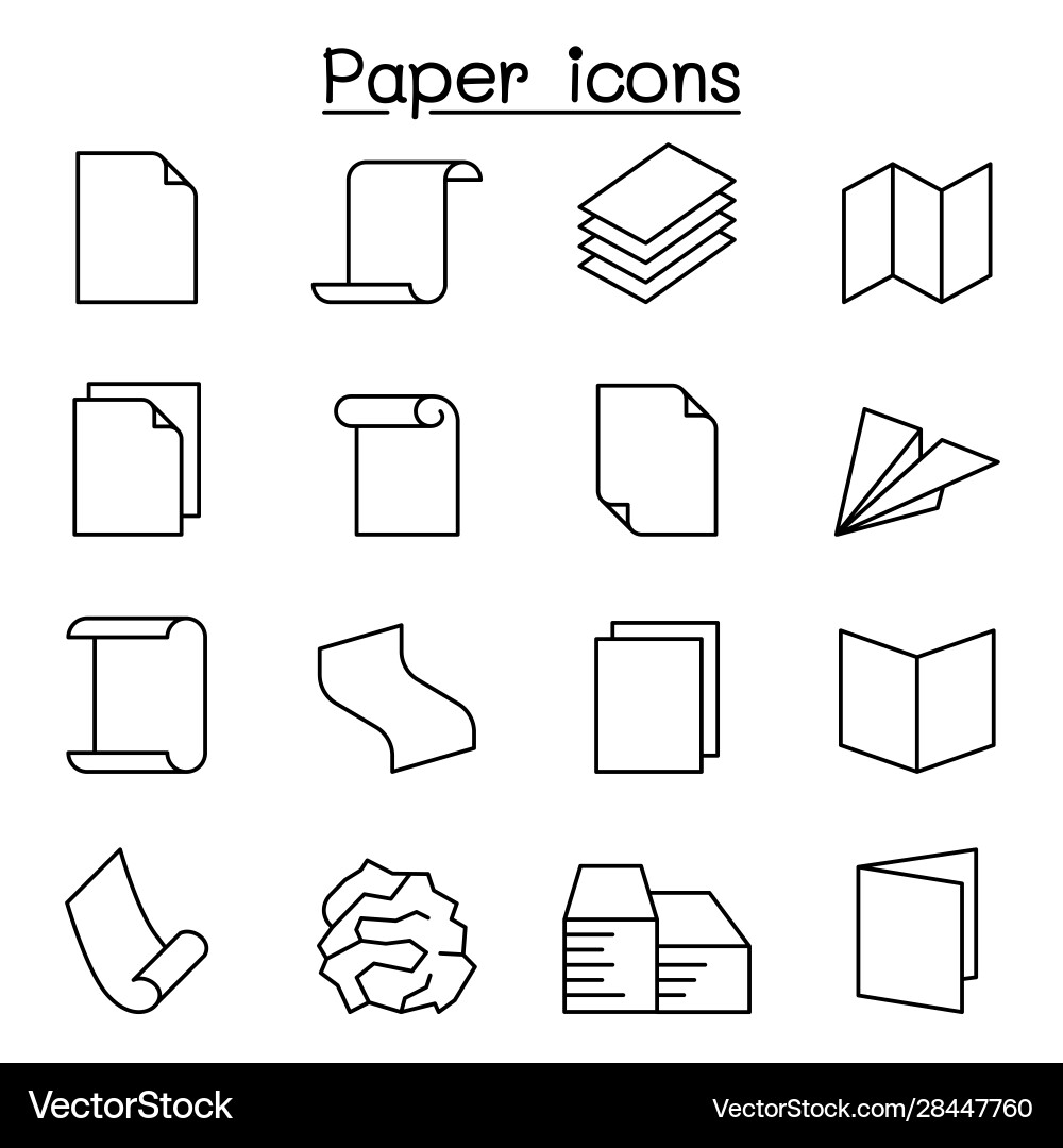 Paper Document Icon Set - Thin Line Style Vector Image