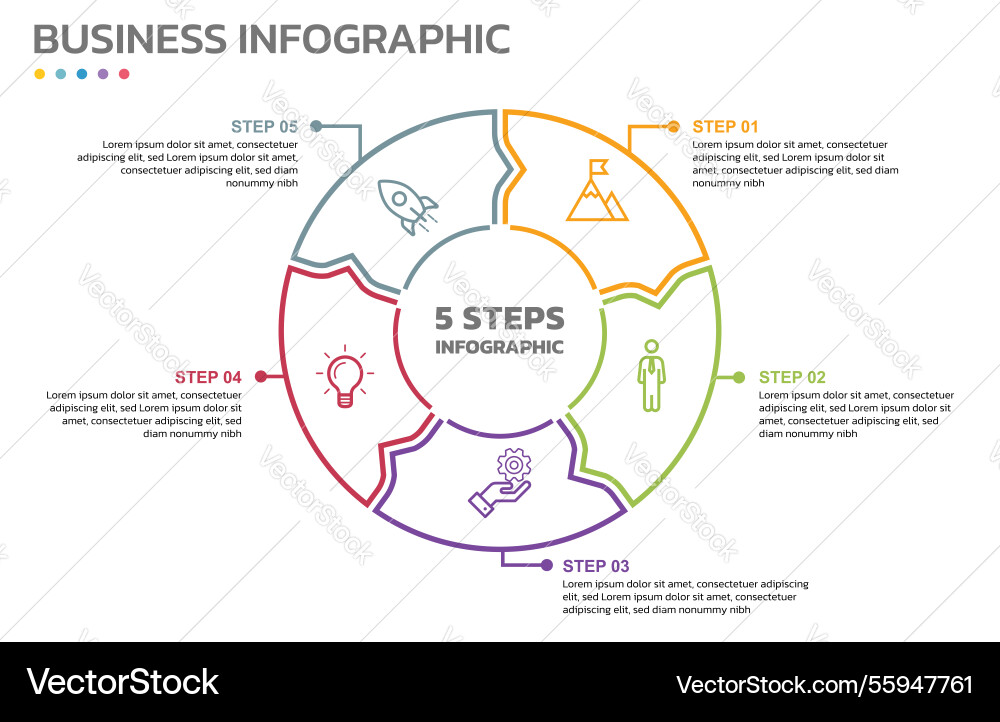 Visual data presentation cycle diagram with 5 Visual data presentation cycle diagram with 5 vector image