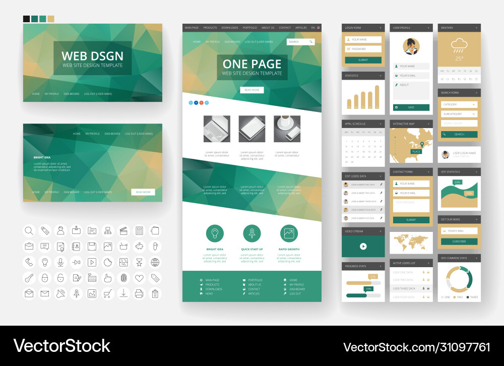 Website design template and interface elements vector image