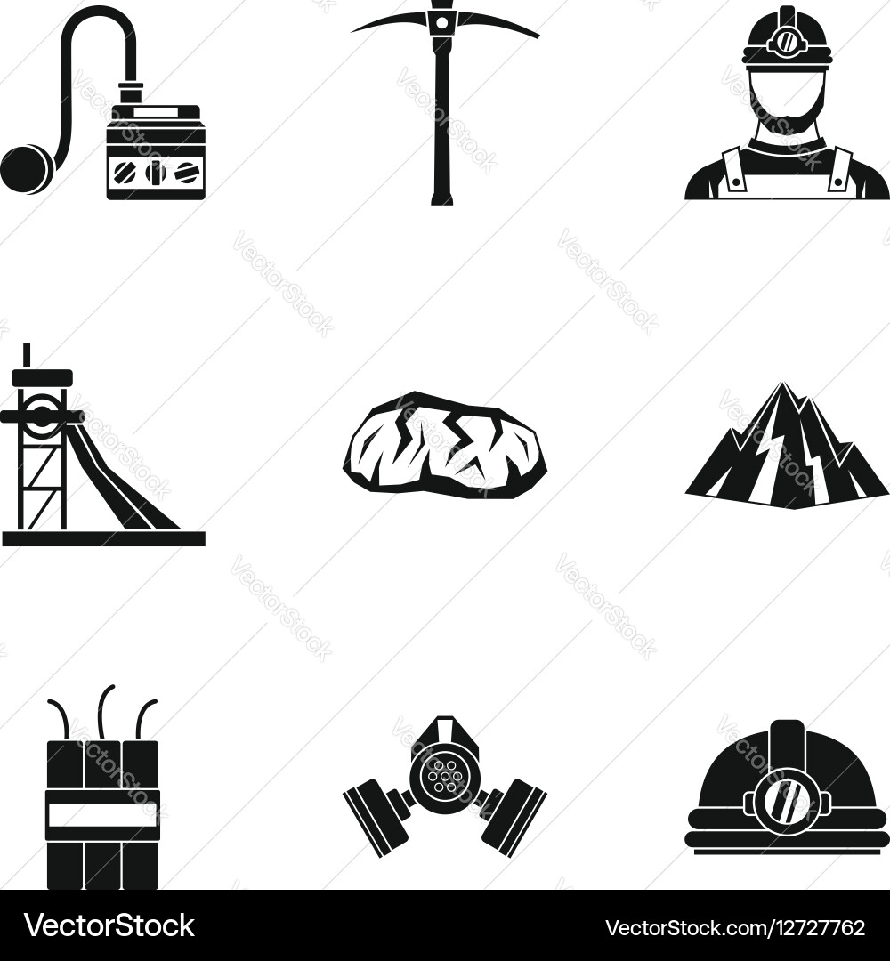Coal mining icons set simple style vector image