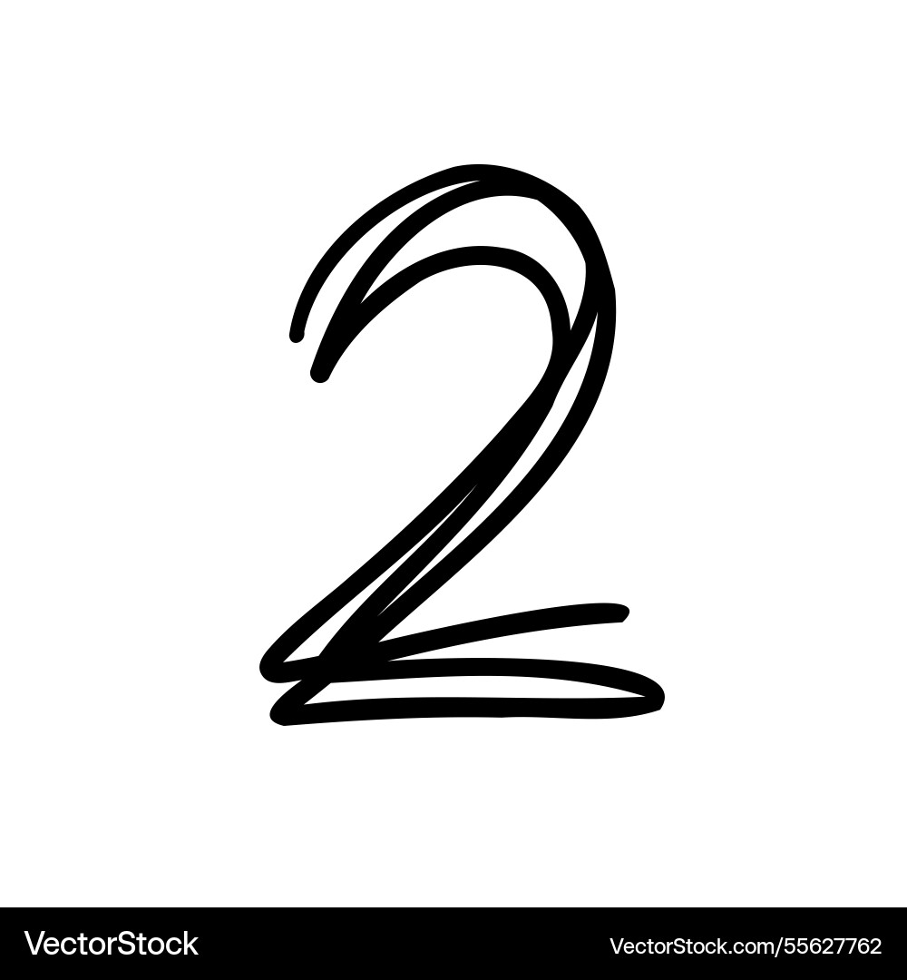 Handwritten digit number two 2 font in hand drawn Handwritten digit number two 2 font in hand drawn vector image