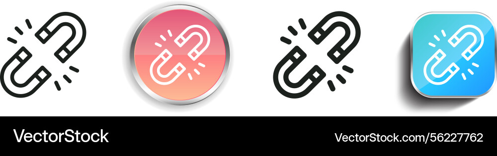 Magnetic icon thin linear regular and button vector image