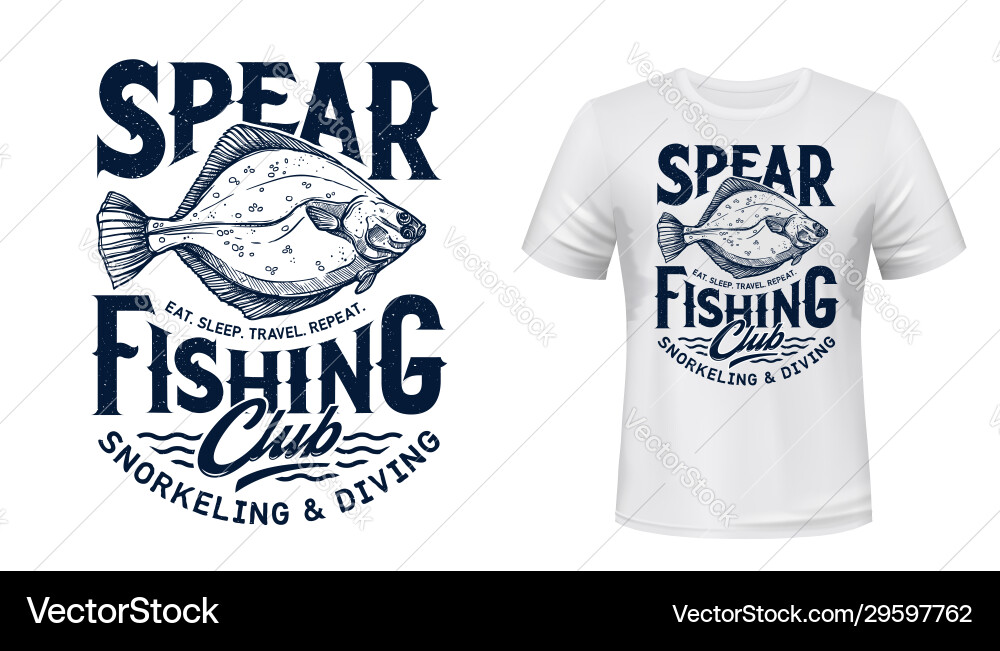 Spearfishing T-Shirt with Flounder Vector Image