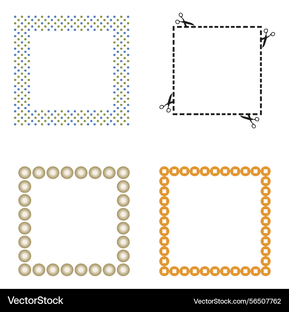 Square frames set dotted border pattern orange Square frames set dotted border pattern orange vector image