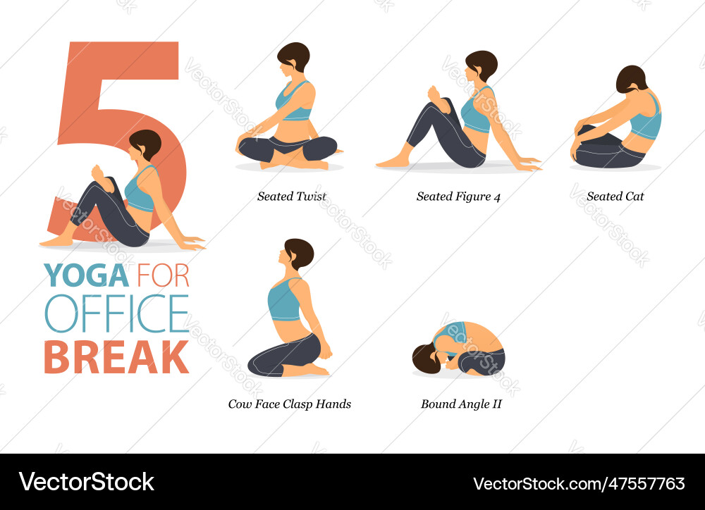 5 Yoga Posen oder Training Büro Break-Konzept 5 Yoga Posen oder Training Büro Break-Konzept vektorbild