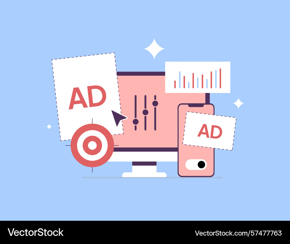 Ad optimization tools and analytics digital Ad optimization tools and analytics digital vector image