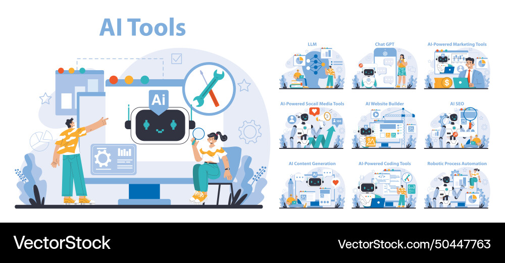 Ai tools set flat Royalty Free Vector Image - VectorStock