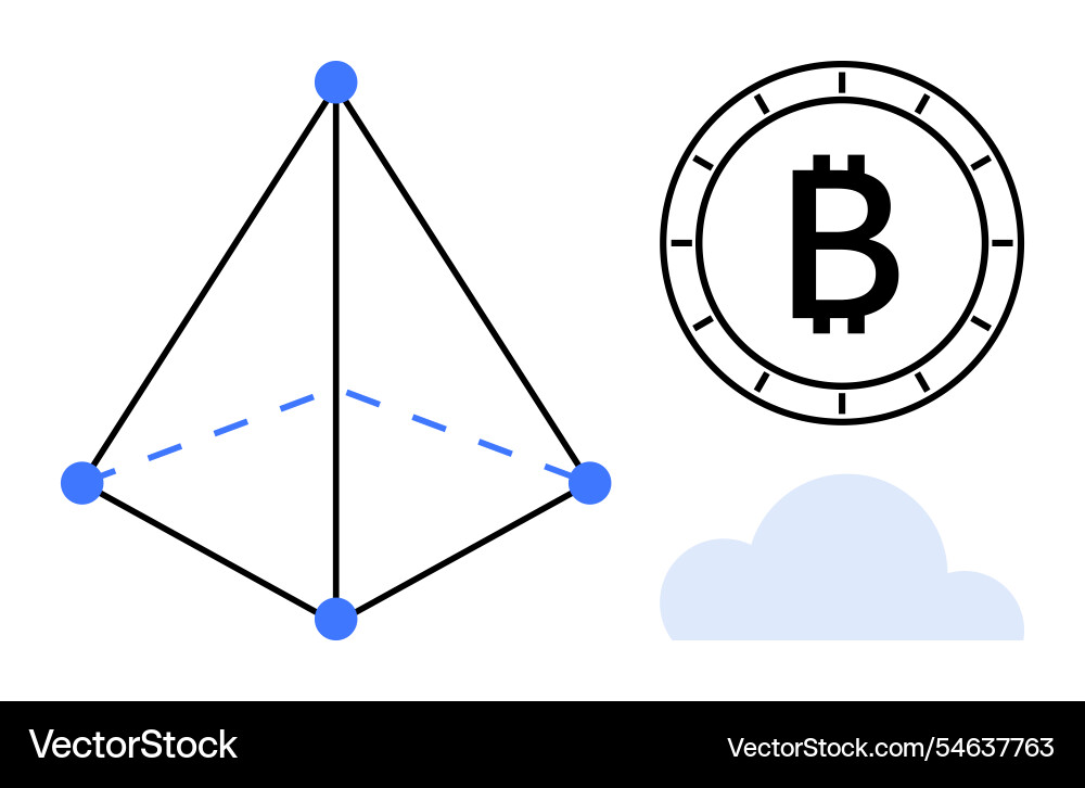 Geometric network with bitcoin coin and cloud icon Geometric network with bitcoin coin and cloud icon vector image