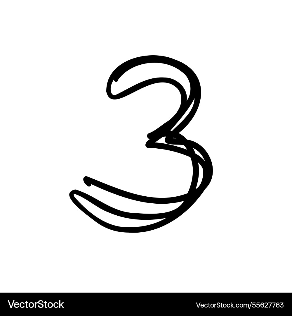 Handwritten digit number three 3 font in hand Handwritten digit number three 3 font in hand Vector Image