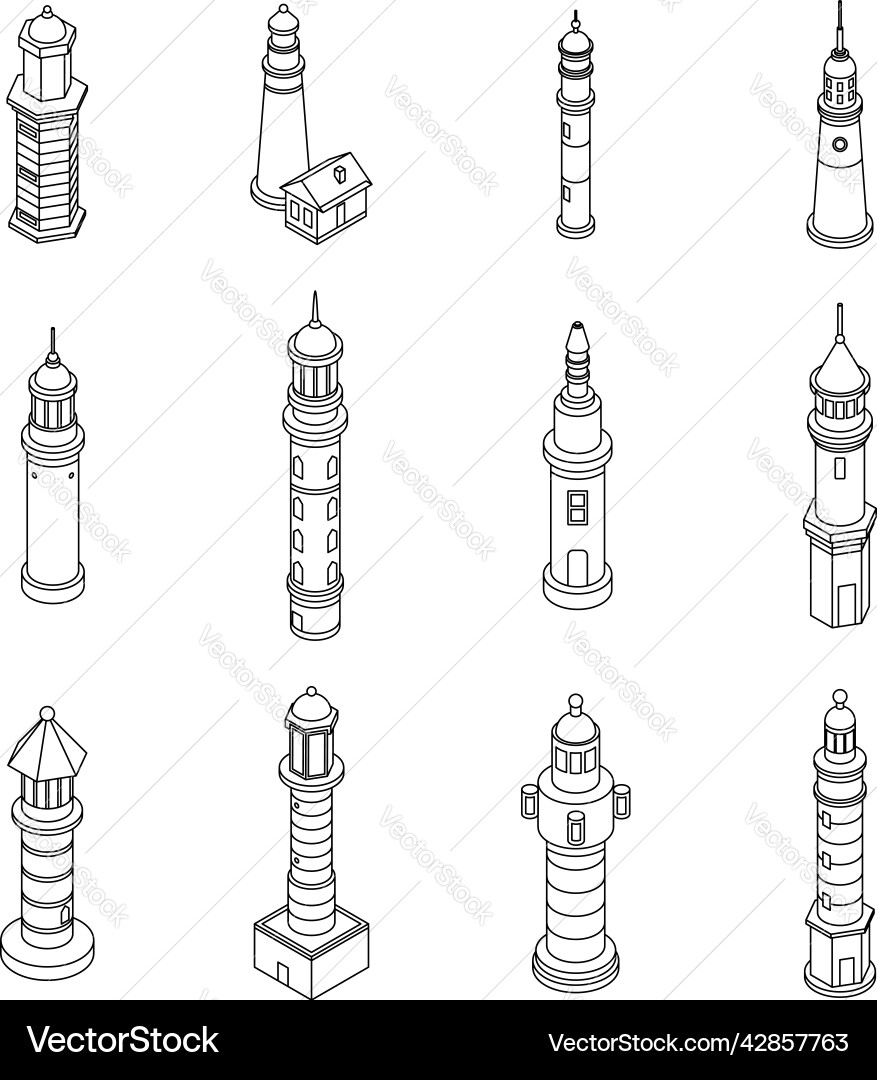 Lighthouse icons set outine Lighthouse icons set outine vector image
