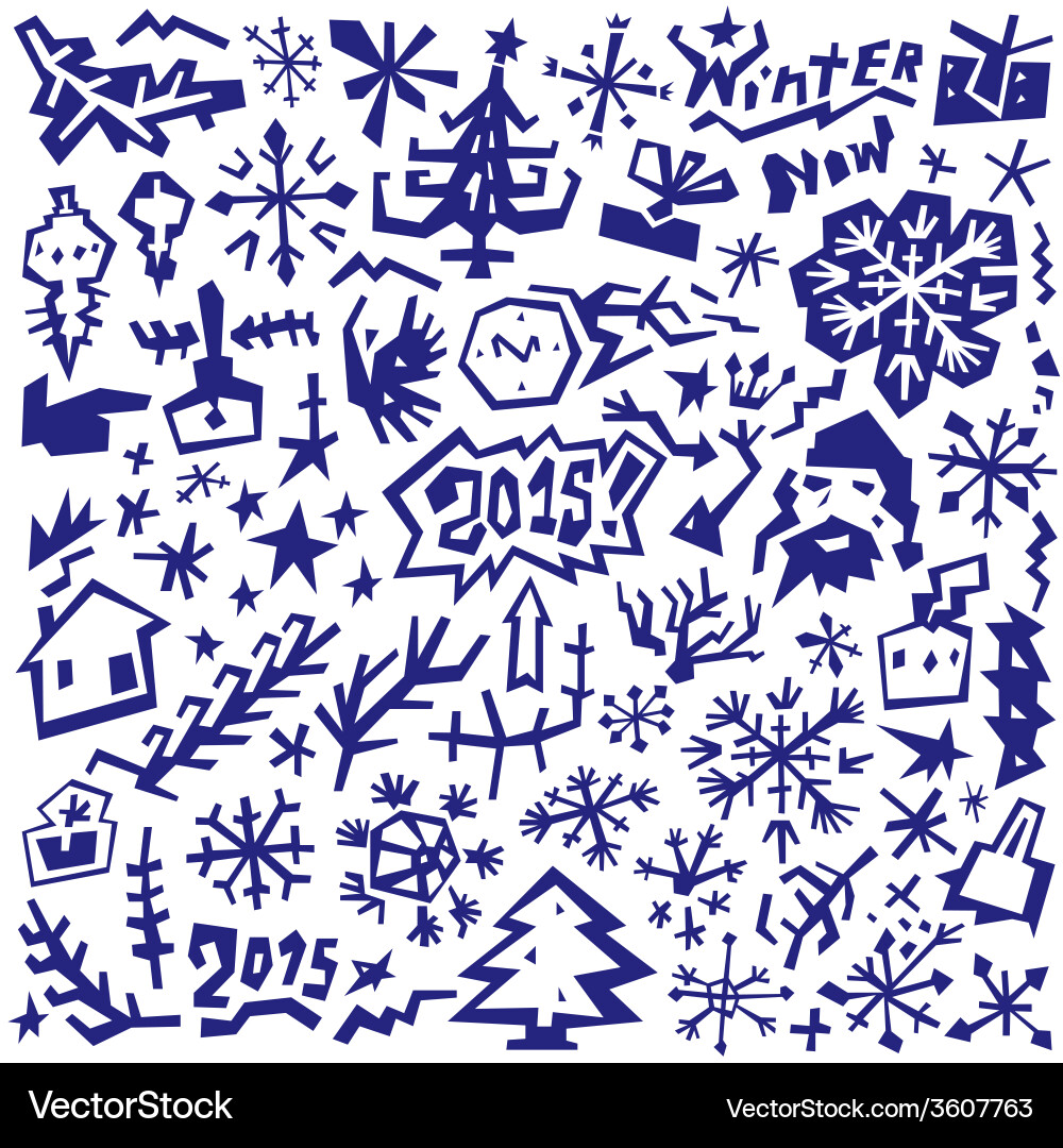 Winter christmas symbols - doodles set vector image